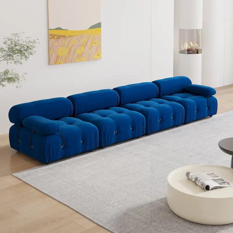 Blue Velvet Upholstered Sofa