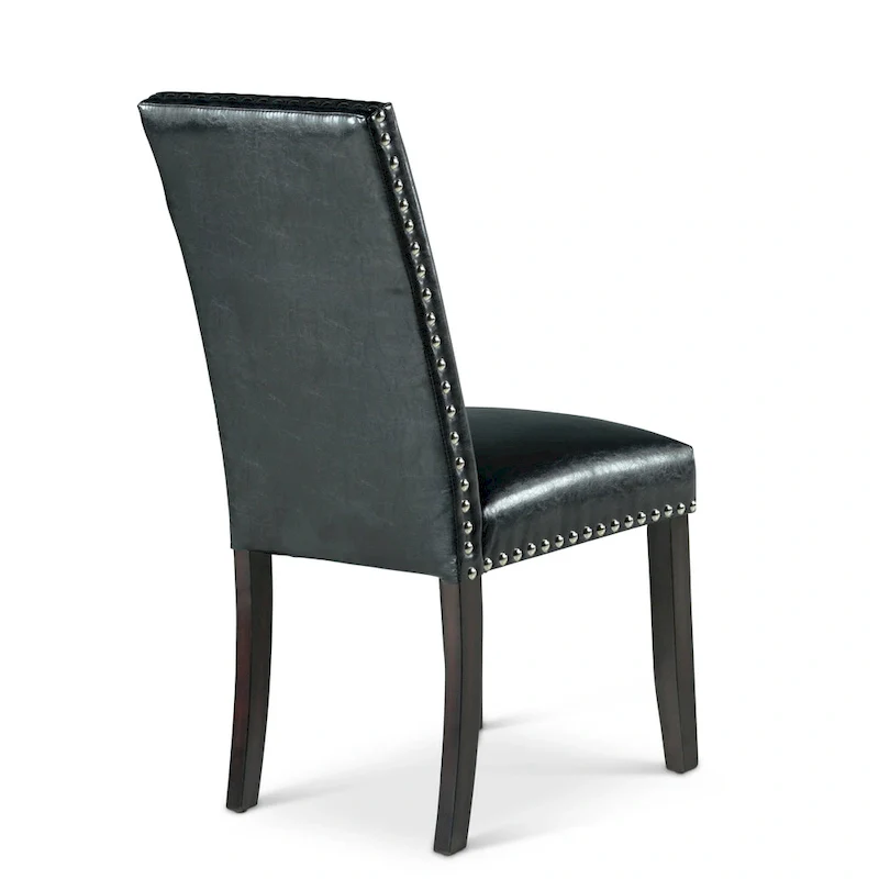 Black Faux Leather Dining Chair with Nailhead Trim