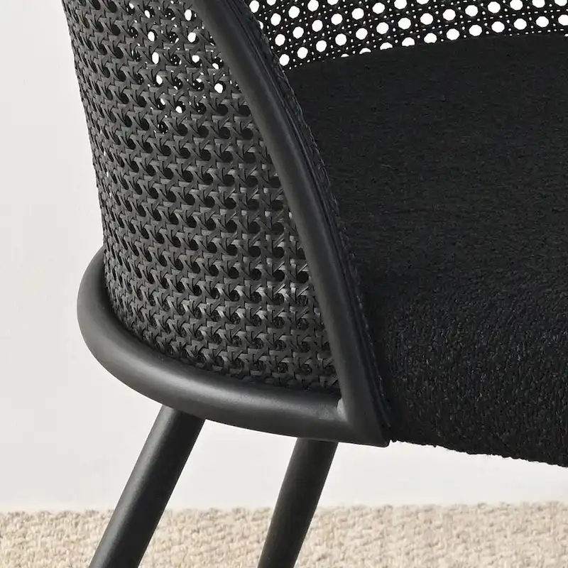 High Back Rattan Boucle Dining Chair
