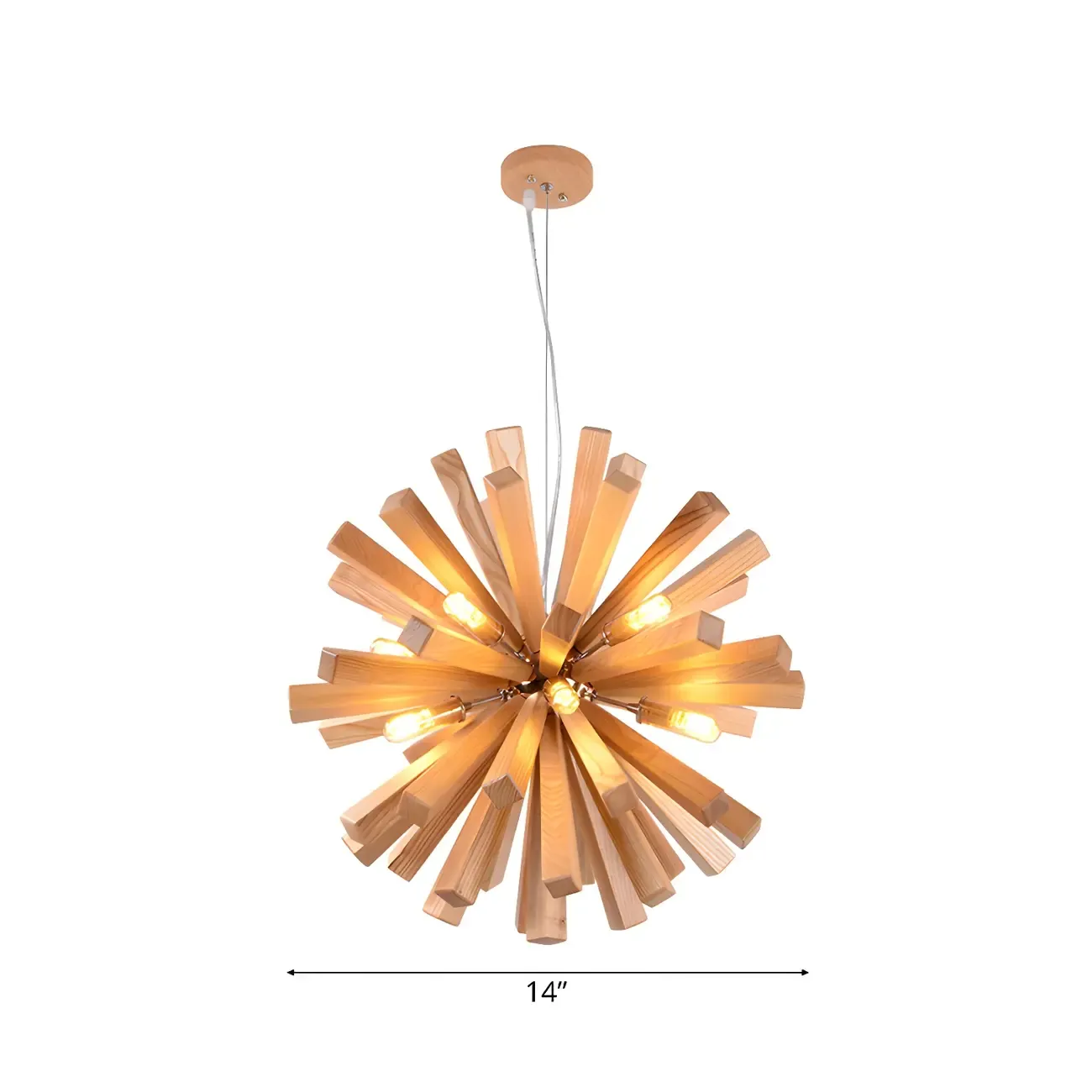 Mid-Century Modern Wood Starburst Chandelier Warm Light