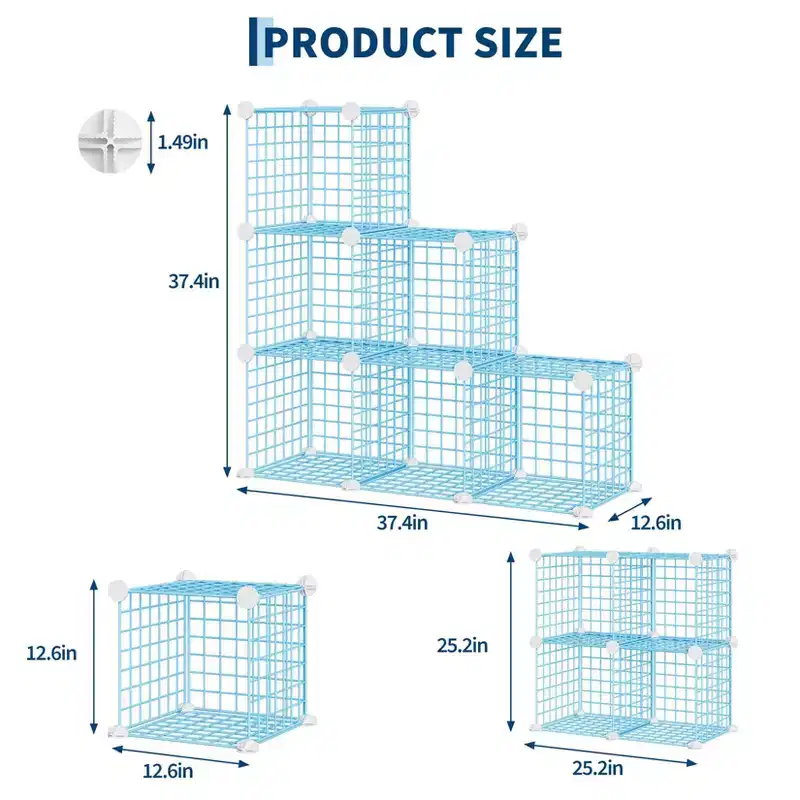 Heavy-Duty 6-Cube Modular Metal Wire Storage Organizer, DIY Expandable Shelving, Sturdy for Entryway/Closet/Bedroom/Office