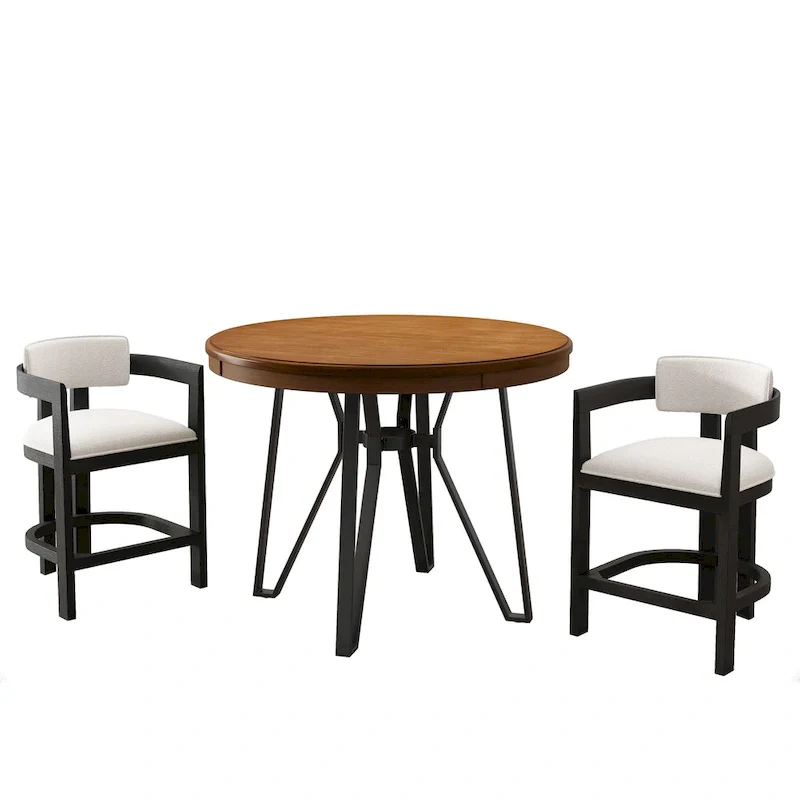 Netia 3-Piece Counter-Height Bar Set with Boucle Upholstered Chairs and Metal Table Base by Christopher Knight Home