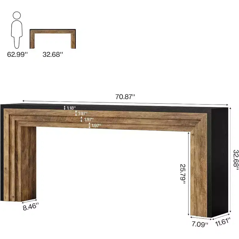 Lantine 70.9-Inch Narrow Wooden Console Table, Sofa Table Behind The Couch for Living Room, Entryway, Hallway, Black + Brown