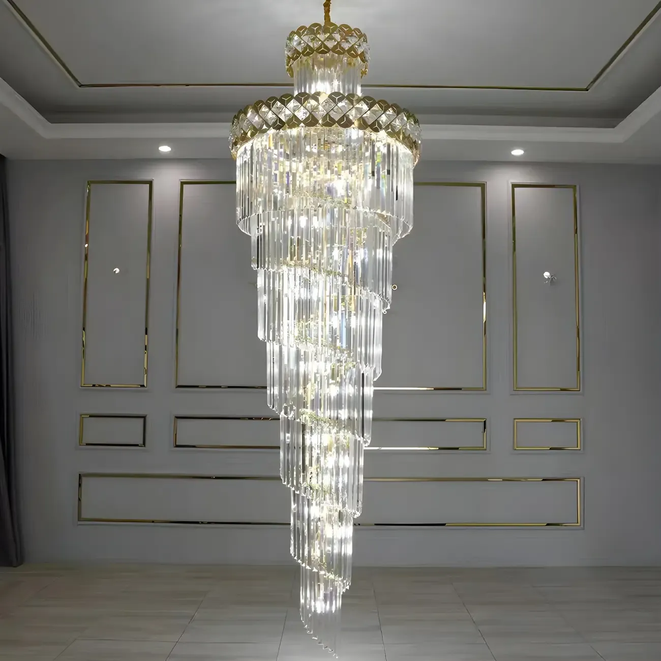 Luxurious Spiral Tiered LED Crystal Chandelier