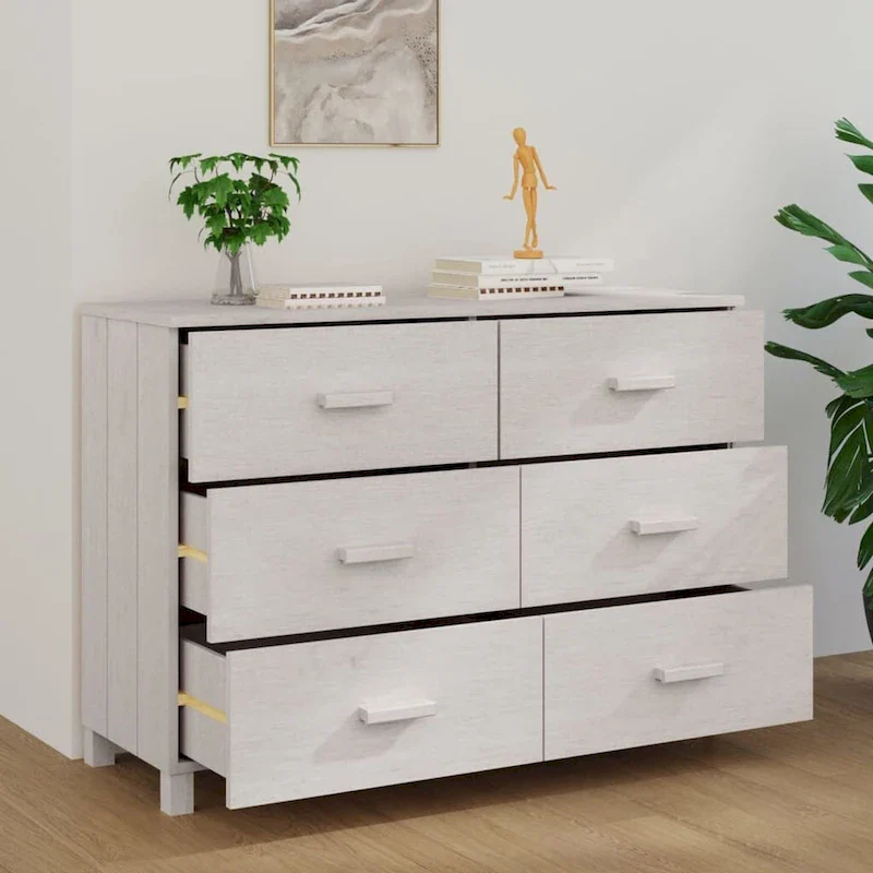 Solid Pine Wood Sideboard Buffet with 6 Smooth Sliding Drawers — 44.5