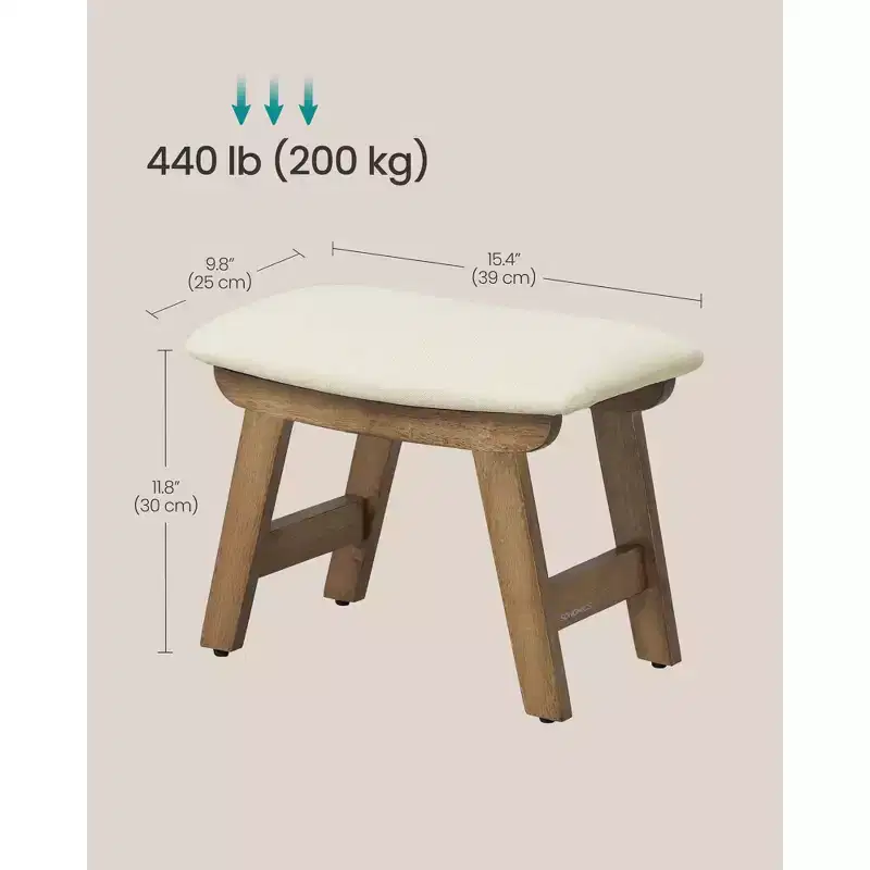 SONGMICS Foot Stool Ottoman, Padded Foot Rest Vanity Stool Under Desk with Solid Wood Frame