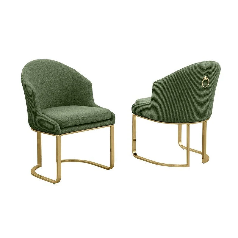 Teddy Fabric Gold Chrome Dining Chairs (Set of 2) - N/A