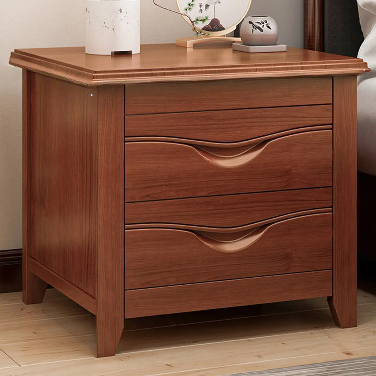 Modern Natural Wood Nightstand with 2 Drawers