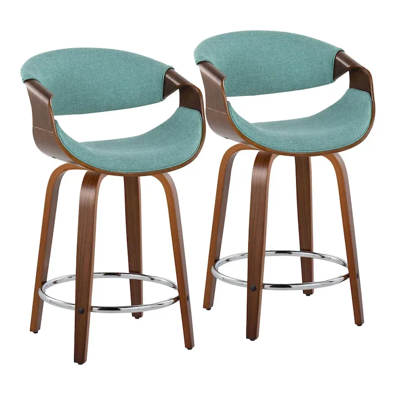 Carson Carrington Sauda 24 Fixed-Height Counter Stools with Bent Wood Legs & Round Footrest (Set of 2)
