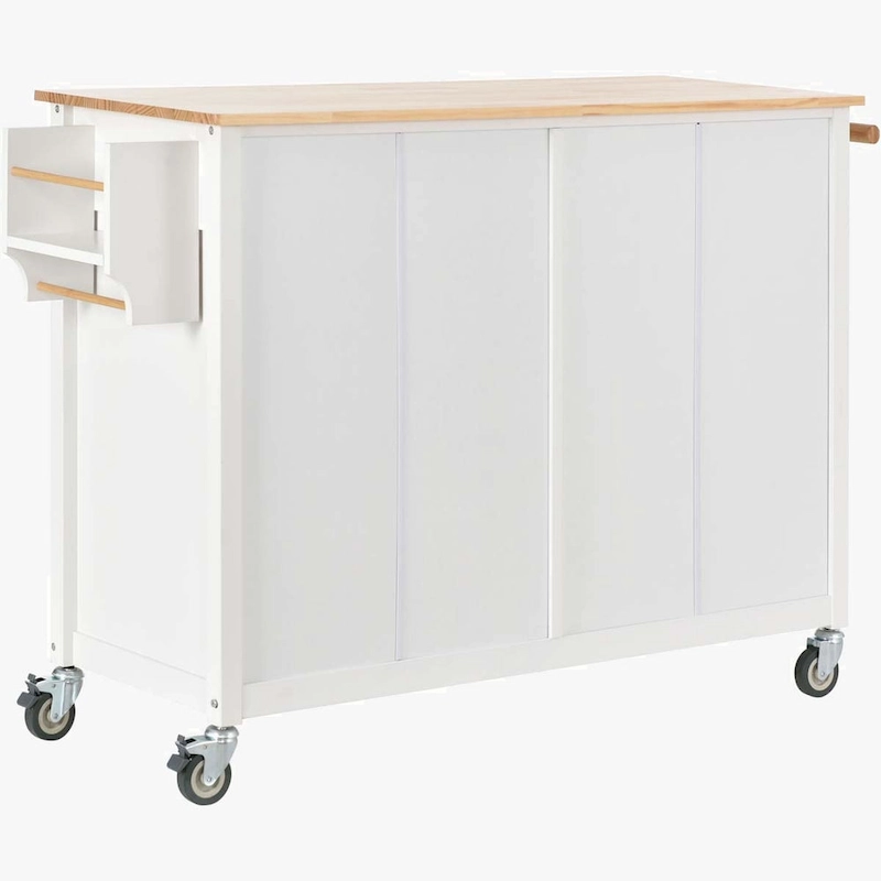 Kitchen Island Cart with Solid Wood Top and Locking Wheels