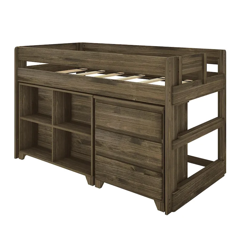 Farmhouse Twin Low Loft with Dresser and Bookcase