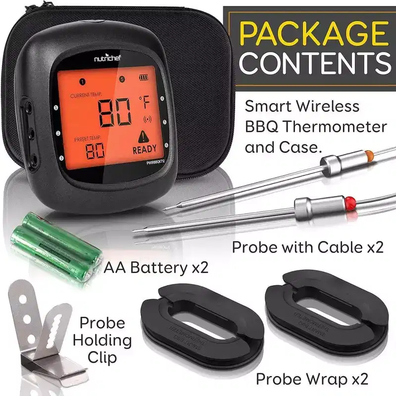 NutriChef Smart Bluetooth BBQ Thermometer - Black