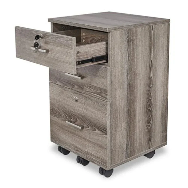 3-Drawer Rolling Wood File Cabinet with Lock