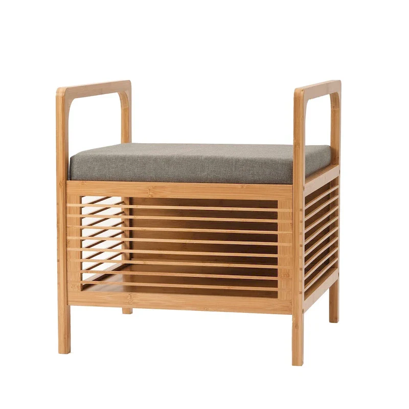 Proman Products SH17236 Cambridge Bamboo Square Storage Shoe bench, Natural, 19.5 W x 19.5 D x 21.5 H