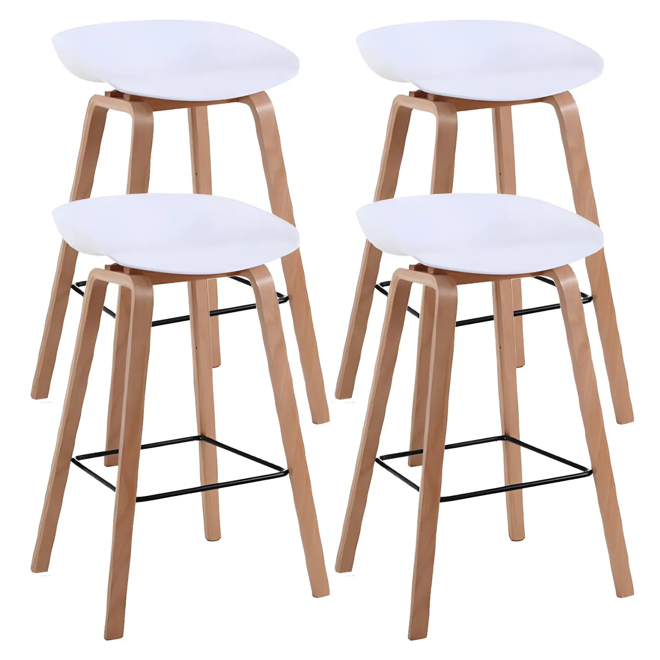 Mid-Century Modern Plastic Bar Stool with Wood Legs