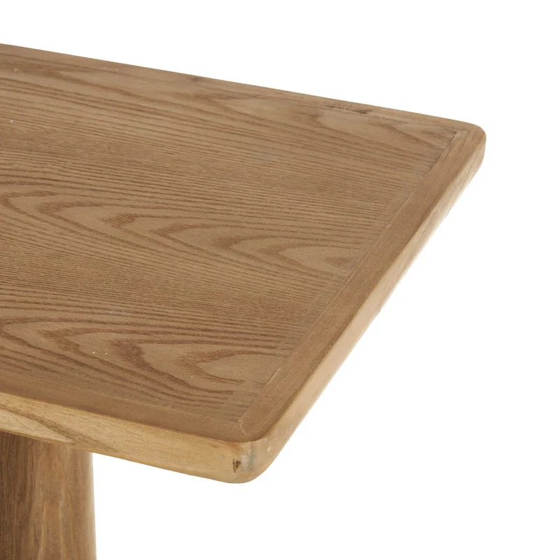 Brown handcrafted wooden console table with column legs