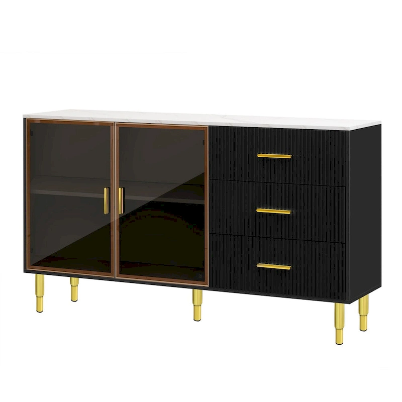 Modern Sideboard with Metal Legs and Handles - 60W x 16D x 36H