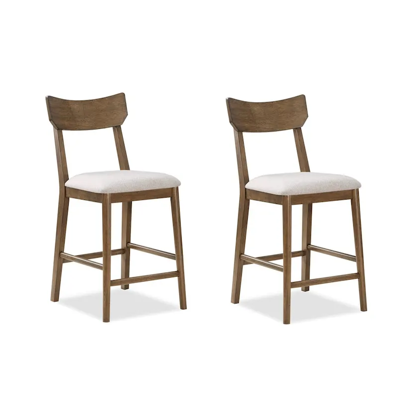 24 Inch Counter Height Chair, Set of 2, Seat Cushions, Beige Fabric, Brown