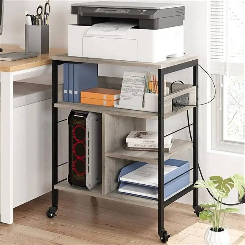 Desktop Printer Stand with Charging Station - 32.5 x 18.25 x 5 Inches