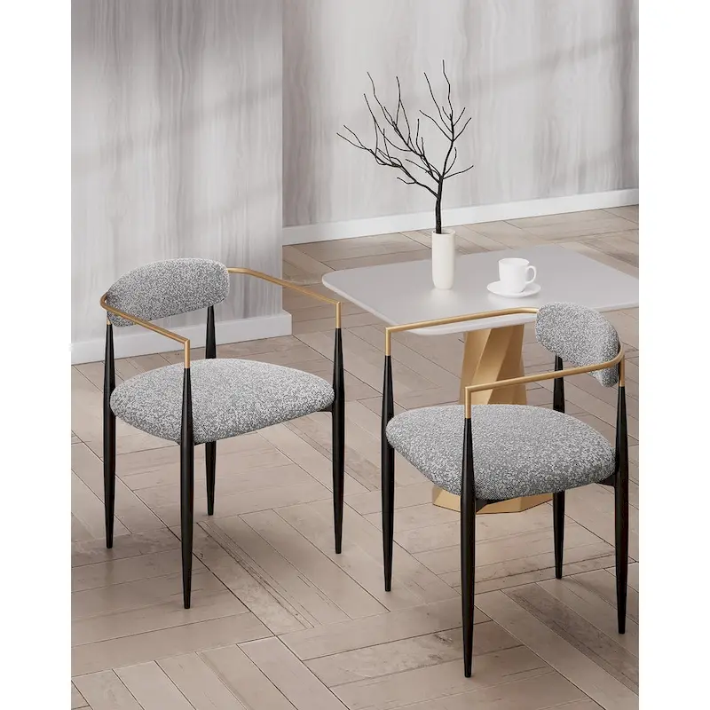 Boucle Upholstered Dining Chair with Metal Frame