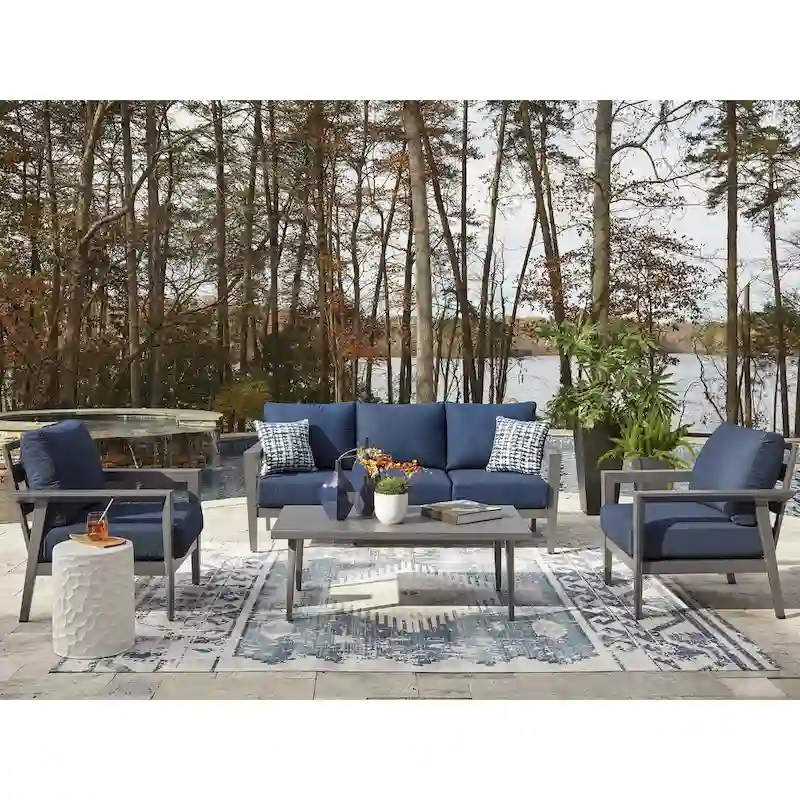 Signature Design by Ashley Gali Gray/Blue Outdoor Sofa/Chairs/Table Set (Set of 4) - 78.25