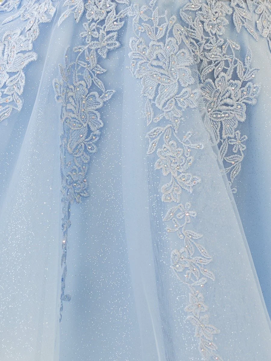 A-Line Spaghetti-Straps Sky Blue Lace Homecoming Dress With Appliques