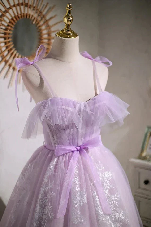 Sweet Purple A-line Short Party Dress Homecoming Dress with Ribbon