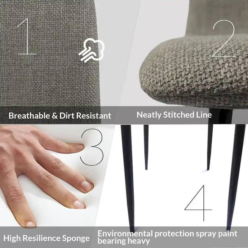 Dining Chairs Set of 4,Upholstered Dining Accent Chairs in linen Cushion Seat and Sturdy Black Metal Legs