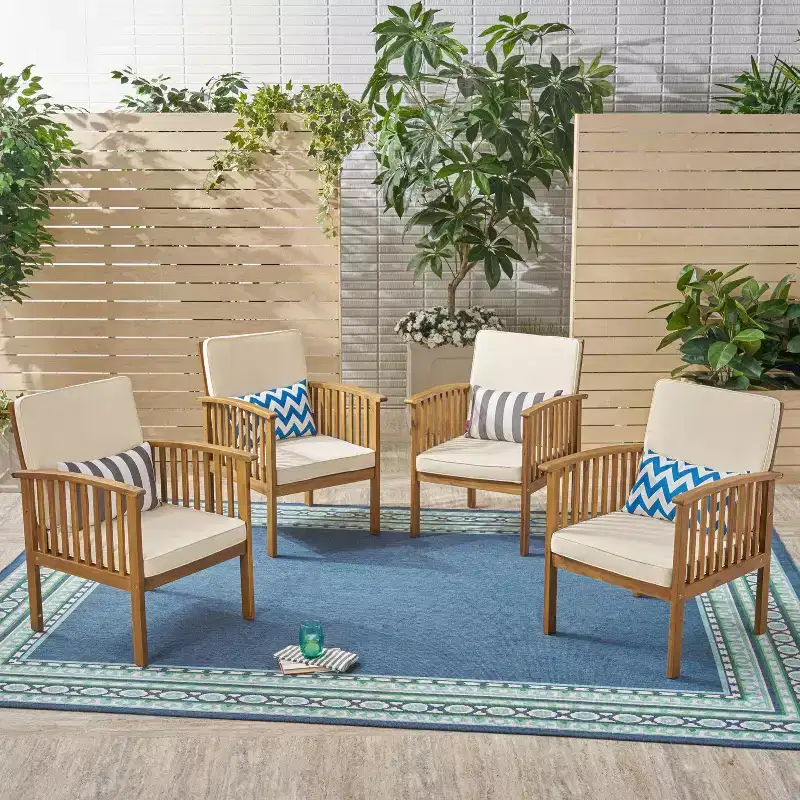 Christopher Knight Home Casa Outdoor Acacia Wood Club Chairs with Cushions (Set of 4)