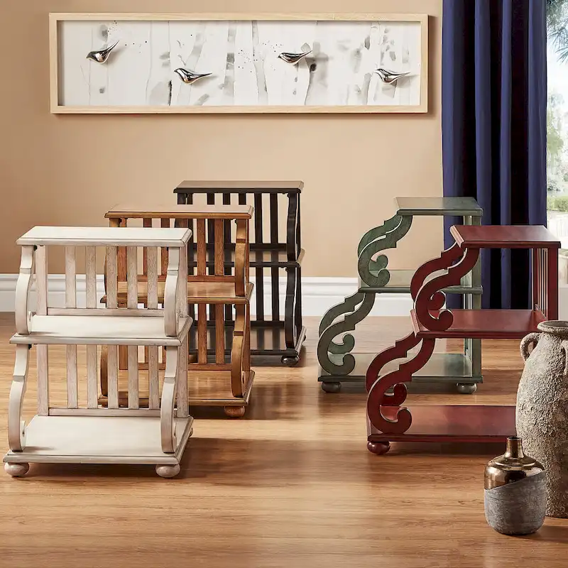 Tiered Wood Scroll End Table