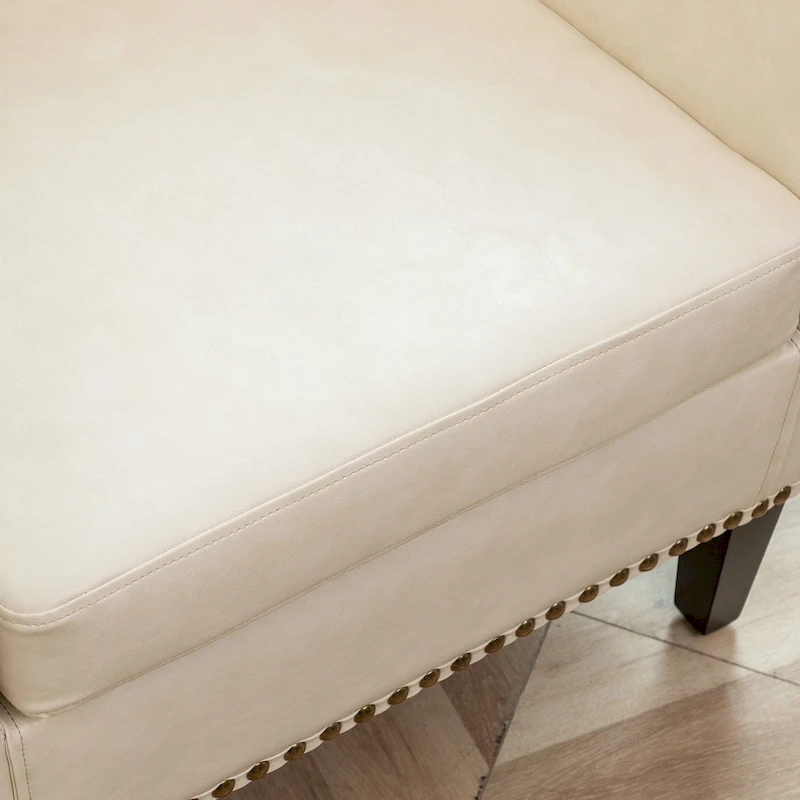 KINWELL PU Leather Tufted Barrel Chair Club Armchair with Nailheads