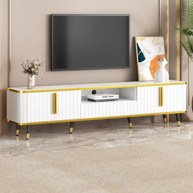 Luxury Minimalism TV Stand Storage Cabinet with Golden Accents - 13.90 x 78.80 x 19.00
