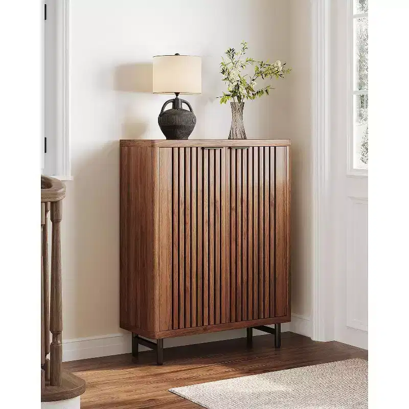 Lantine 6-Tier Shoe Cabinet with Doors for 24 Pairs, Large Wooden Cabinet with Adjustable Shelves for Entryway, Hallway, Brown