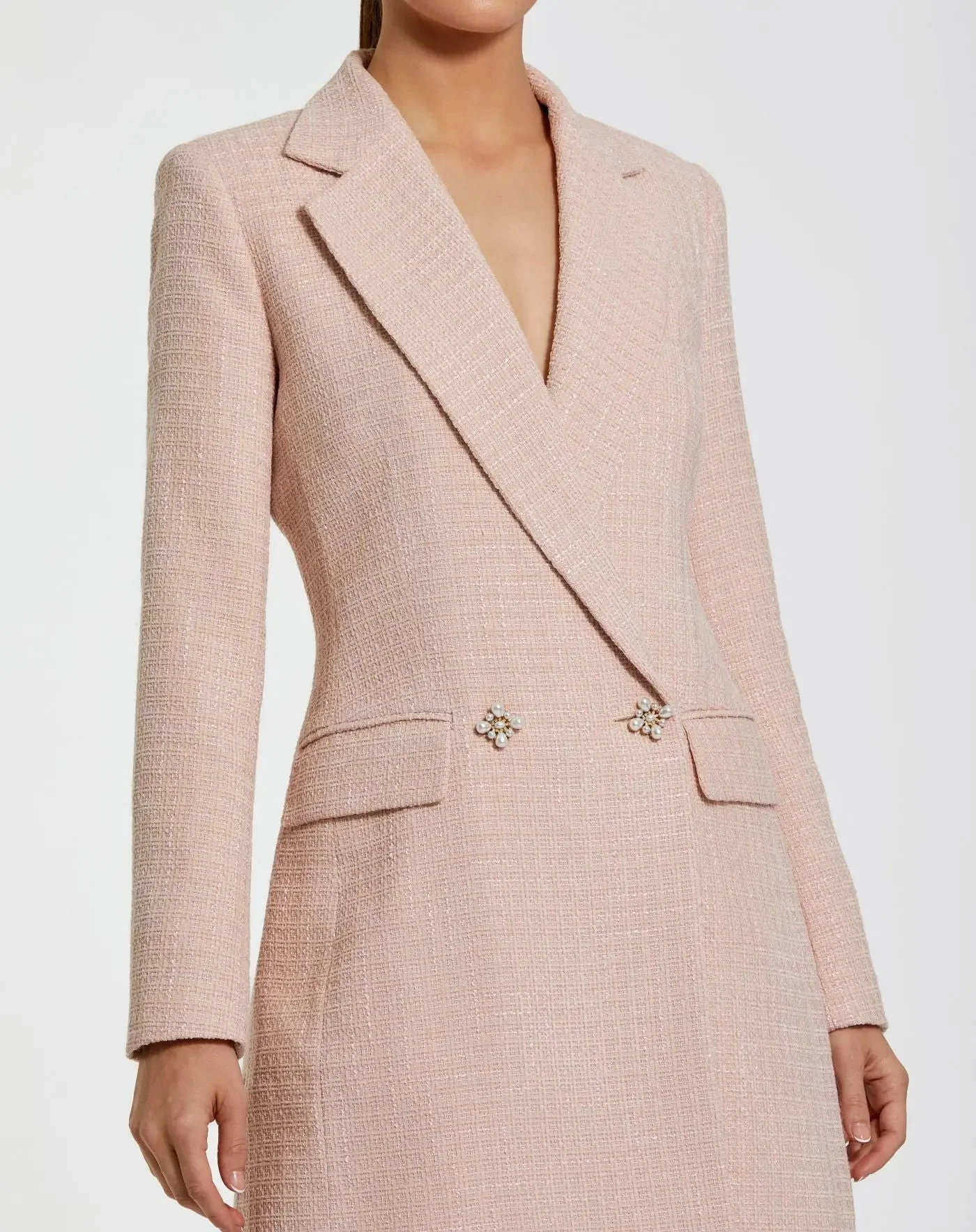 Pink Boucle Long Sleeve Blazer Mini Dress