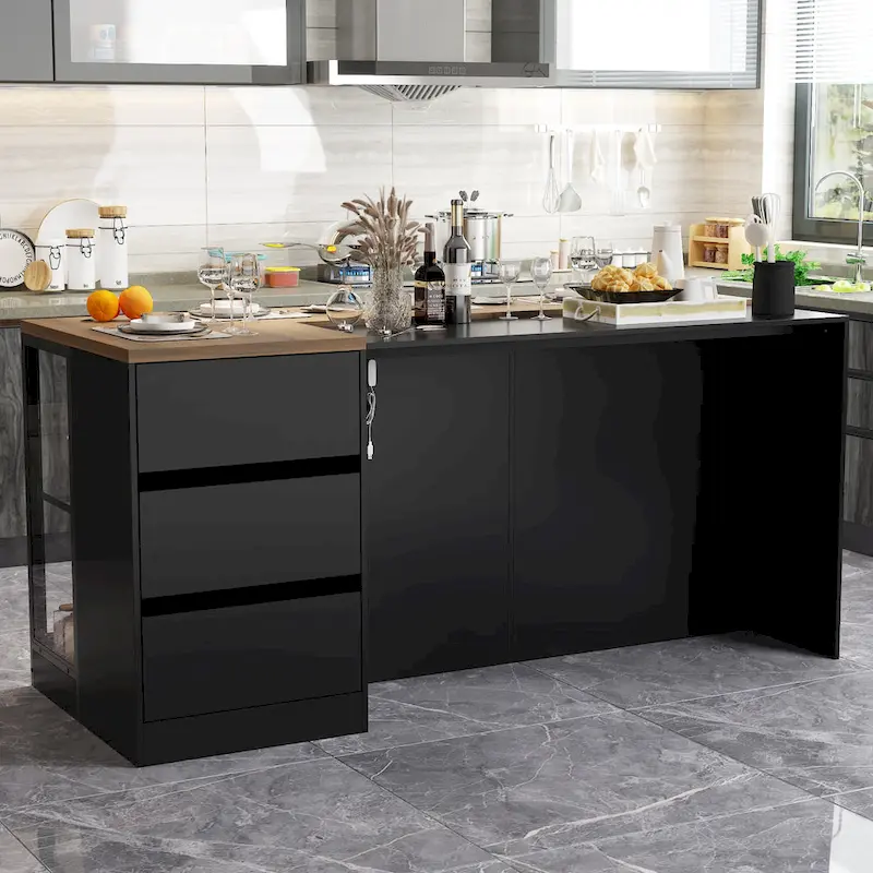 Kitchen Island with Drawers and Glass Cabinets