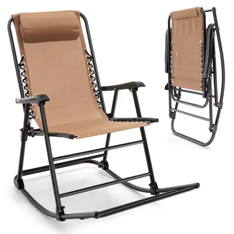 Costway Patio Camping Rocking Chair Folding Rocker Footrest Lightweight Outdoor Red\Navy\Beige\Grey\Blue