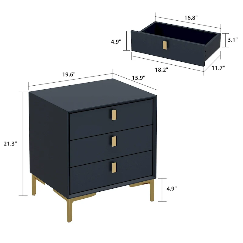 Natural Mid-Century Modern 3-Drawer Nightstand Bedside Table