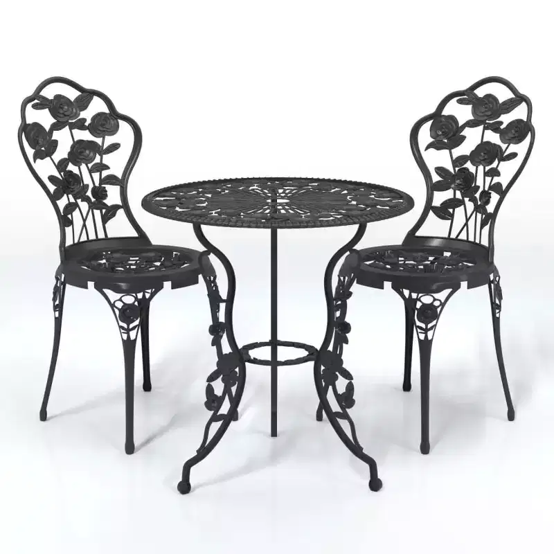 vidaXL Patio Bistro Set 3 Piece Outdoor Garden Table and Chair Cast Aluminum