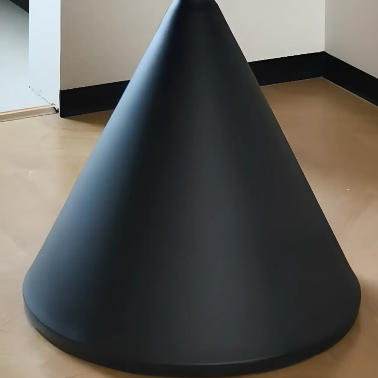 Modern Brown Round Wood Metal Cone Base Dining Table