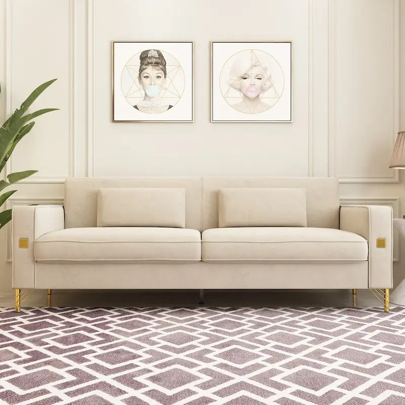 Modern Tufted Velvet Loveseat Upholstered Sofa with Removable Cushions and Pillows - 85.63 in.D x 30.31 in.W x 30.51 in.H