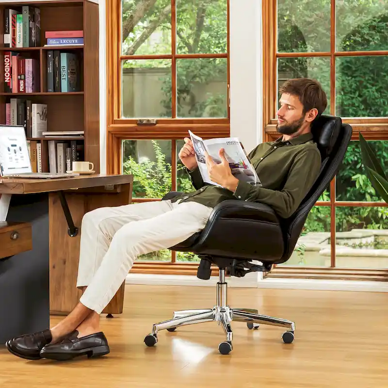 Black / Grey / Coffee / Camel&Black High-Back PU Leather Swivel Office Chair, 1-Person
