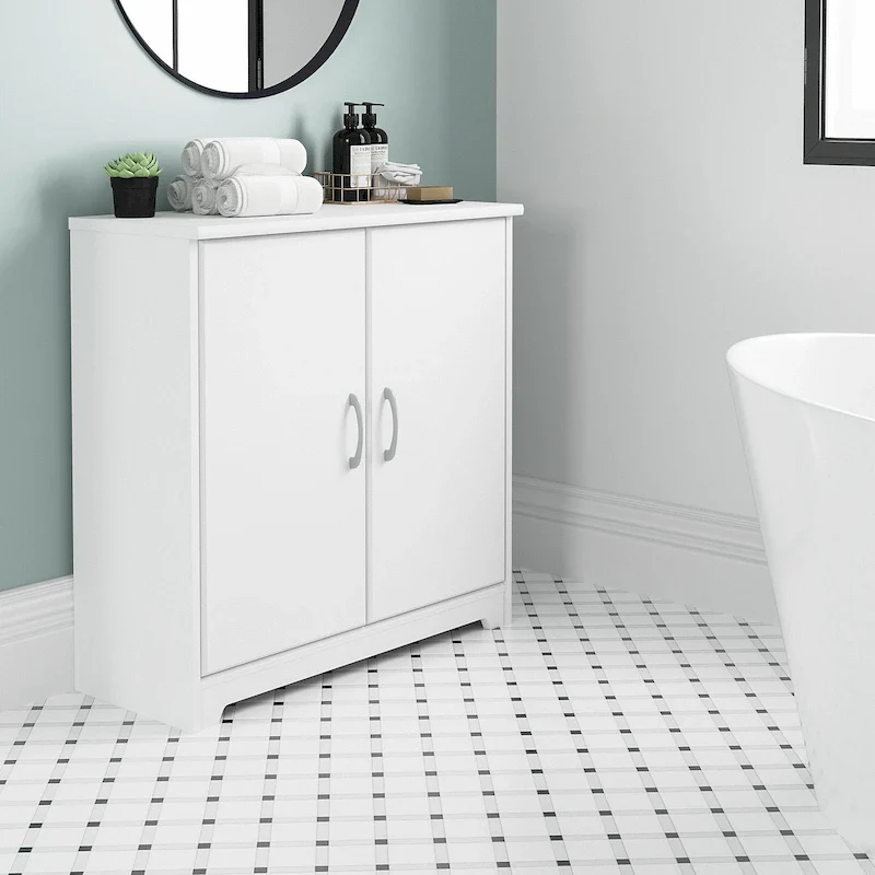 White / Gray / Walnut / Pine / Cherry / Oak 2-Door Bathroom Storage Cabinet with Adjustable Shelf – Transitional Style, Bathroom Use