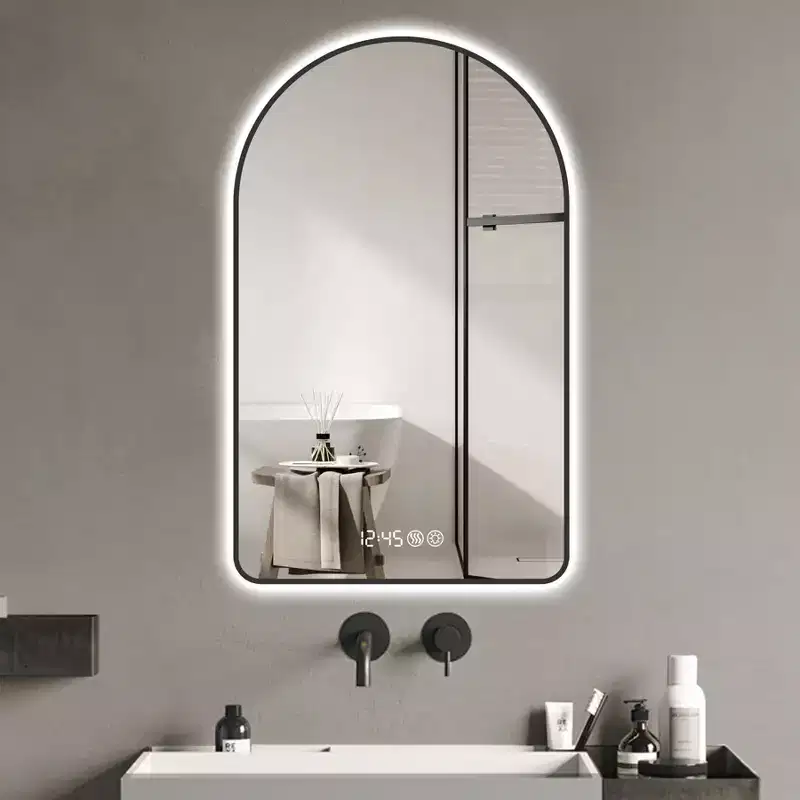 32 x 60 inch Multifunctional Arched LED Bathroom Vanity Mirrors with Three Color Temperatures for over Sink Black Frame