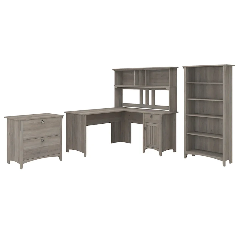 Salinas 60W L Desk with Hutch, Cabinet and Bookcase by Bush Furniture