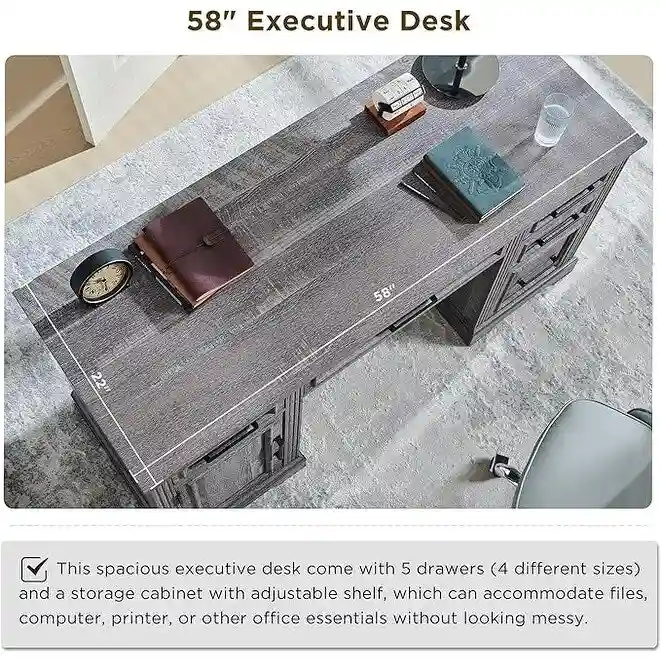 58  Large Computer Desk with Drawers, Embossed Texture Office Desk