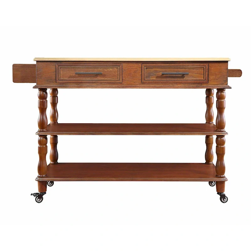 Rolling Kitchen Island Cart with Solid Oak Wood Top, Wine and Spice Rack