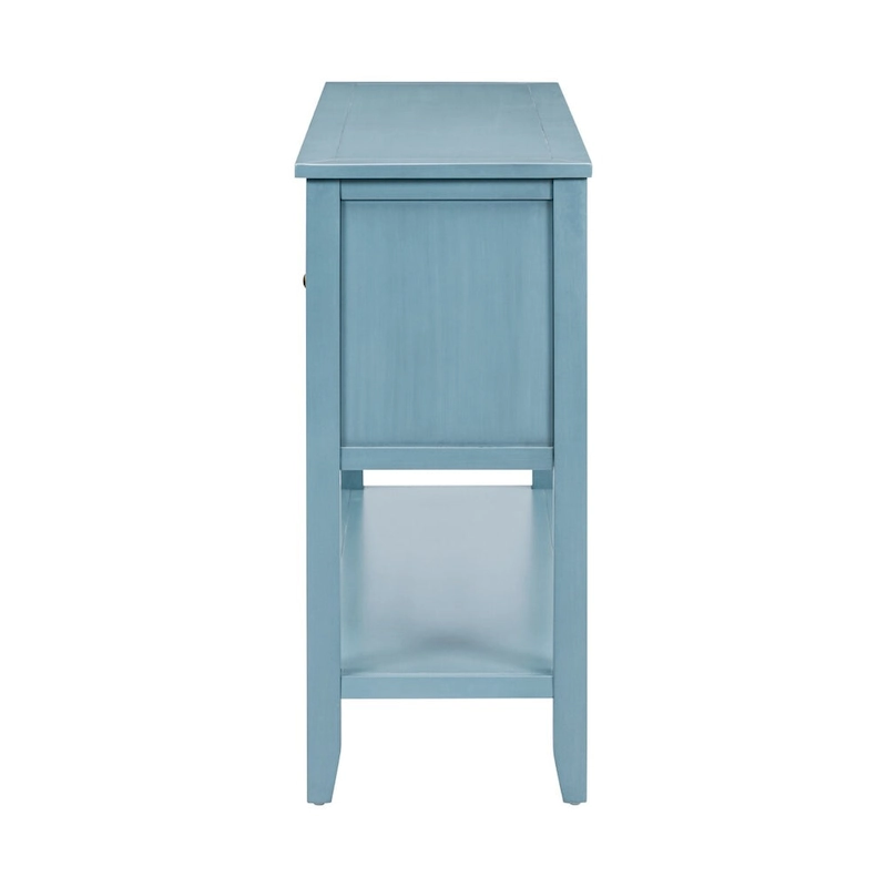 Blue Buffet Sideboard Console Table with Bottom Shelf