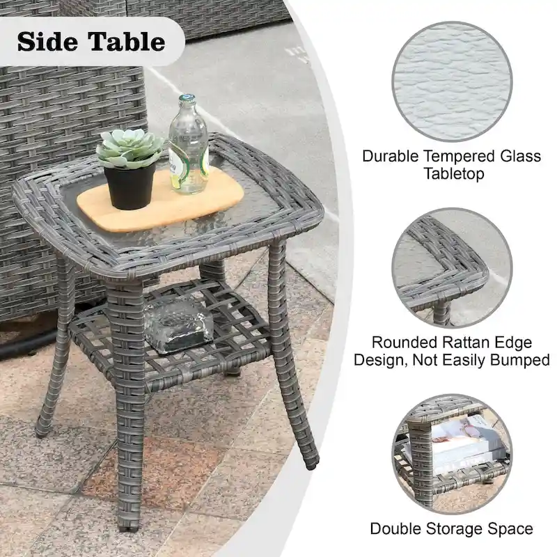 HOOOWOOO 10-piece Grey Rattan Patio Furniture Set with Fire Pit