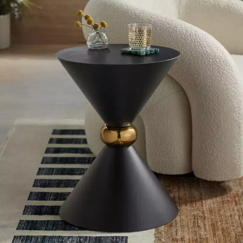 Studio 55D Midnight Mid-Century Modern Metal Hourglass Round Accent Side End Table 17 3/4 Wide Black Gold Ring for Living Room