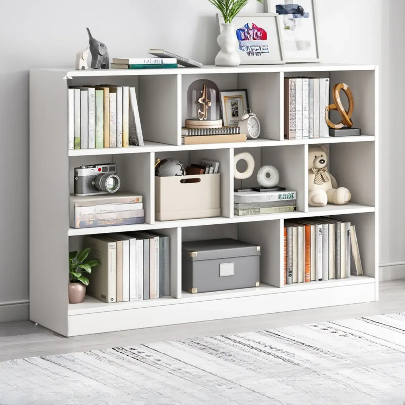 Simple Natural Finish Modular Vertical Wood Bookcase